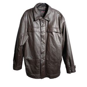 VTG Phase‎ Two Brown Leather Jacket Pockets Removable Lining Retro Mens M Zip